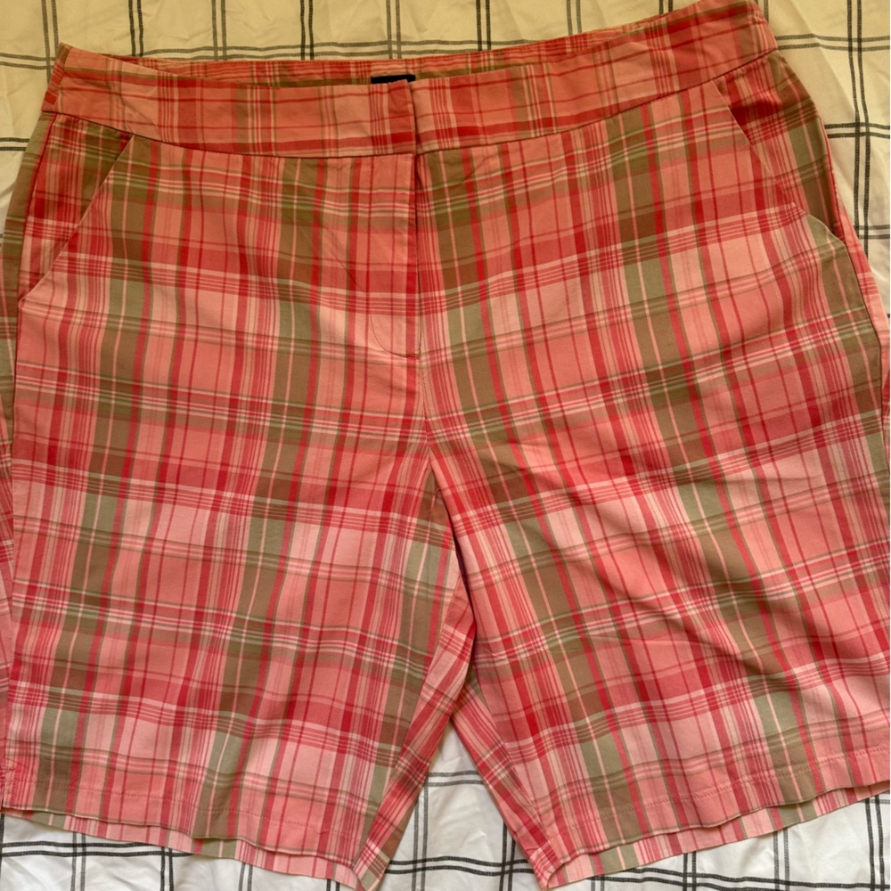 Basic Editions Pink and Green Plaid Pants